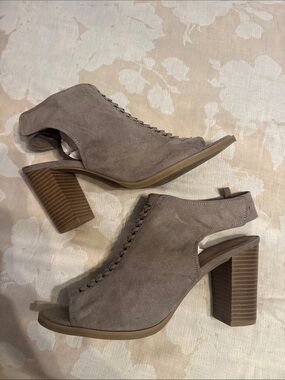 GAP Taupe Suede Peep-Toe Block Heel Sandals